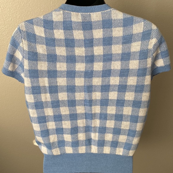 Polo Ralph Lauren Baby Blue/White Short-Sleeve Checkered Sweater M, NWT - Picture 6 of 10